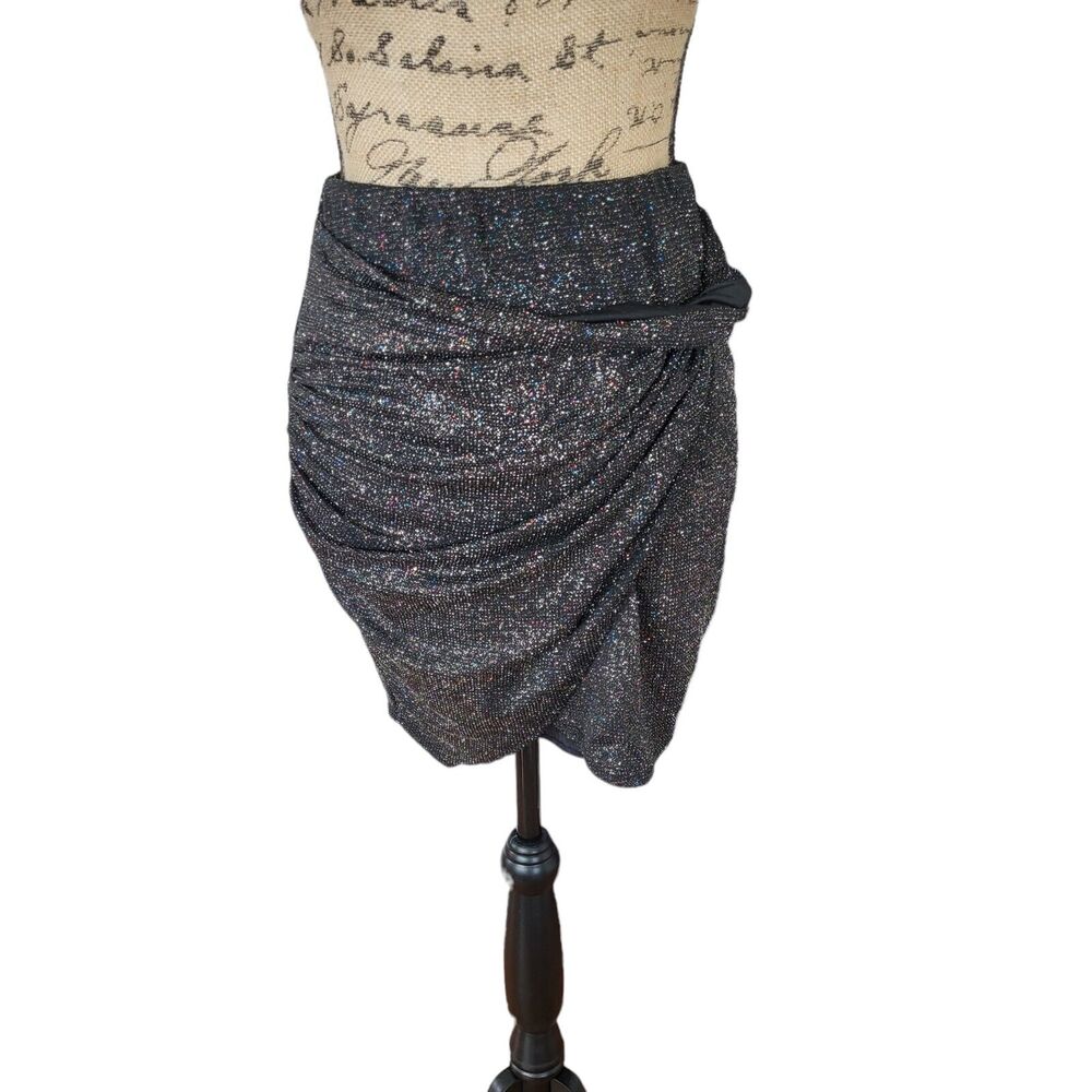 21 Saints Nwt black sparkly twist front fitted mini skirt, size large
